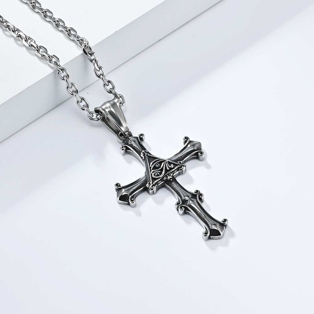 Kemstone Stainless Steel Eye Cross Pendant Necklace for Men Vintage Silver K-PT536