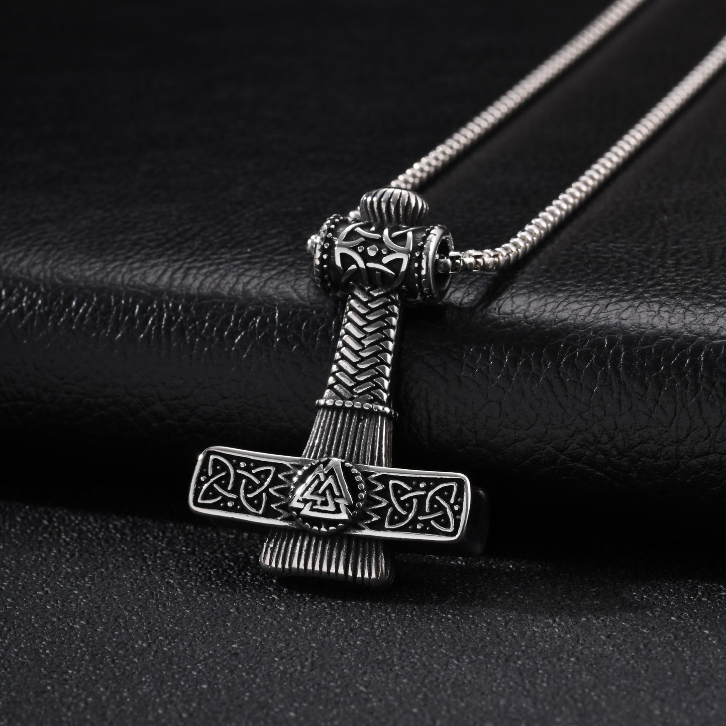Kemston Stainless Steel Viking Thor Hammer Pendant Necklace for Men Nordic Symbol Chain PN-2416