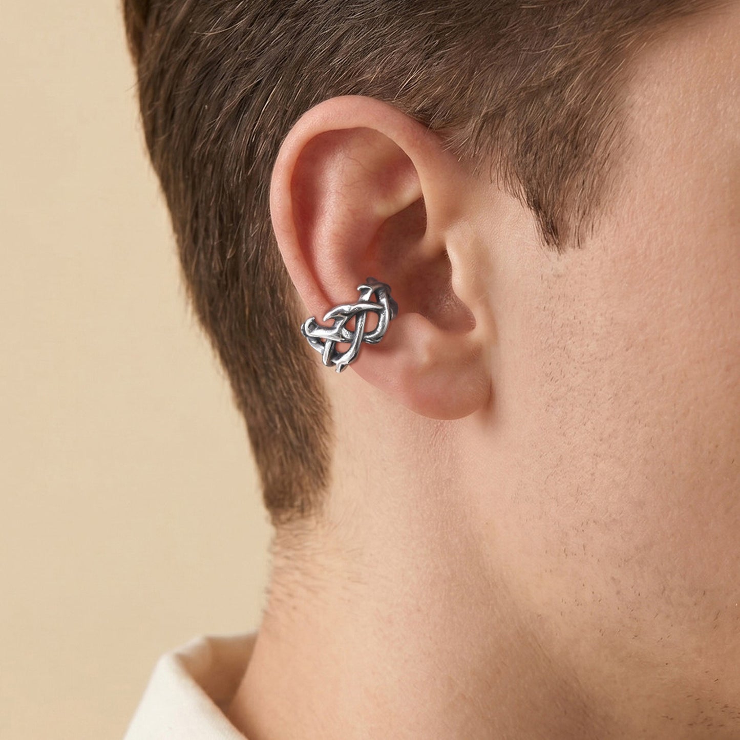 Kemstone Stainless Steel Thorn Ear Cuff for Men Dark Streetwear Style EC-011