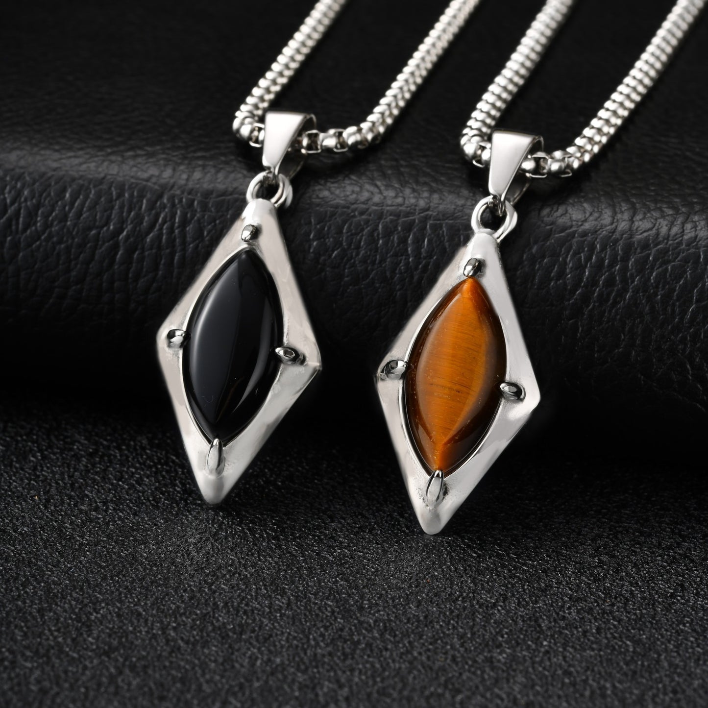 Kemstone Stainless Steel Tiger Eye Agate Pendant Necklace for Men PN-2271
