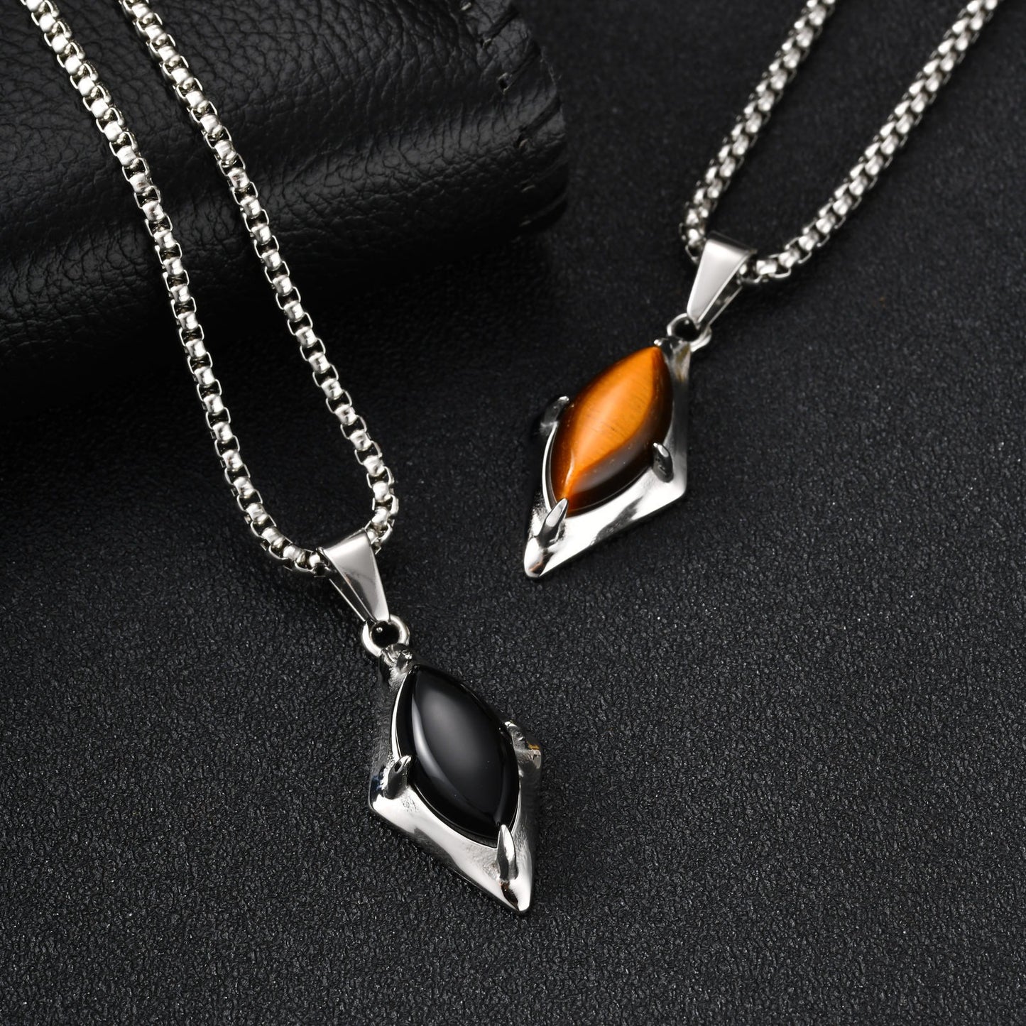 Kemstone Stainless Steel Tiger Eye Agate Pendant Necklace for Men PN-2271