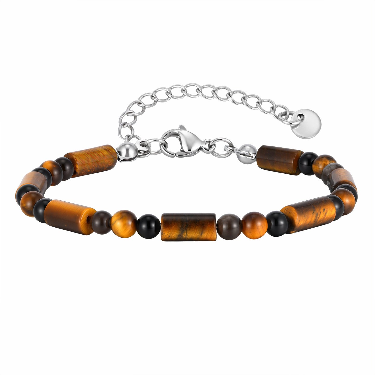 Kemstone Tiger Eye Beaded Bracelet for Men – Natural Stone Black Onyx Adjustable Chain BR-2924