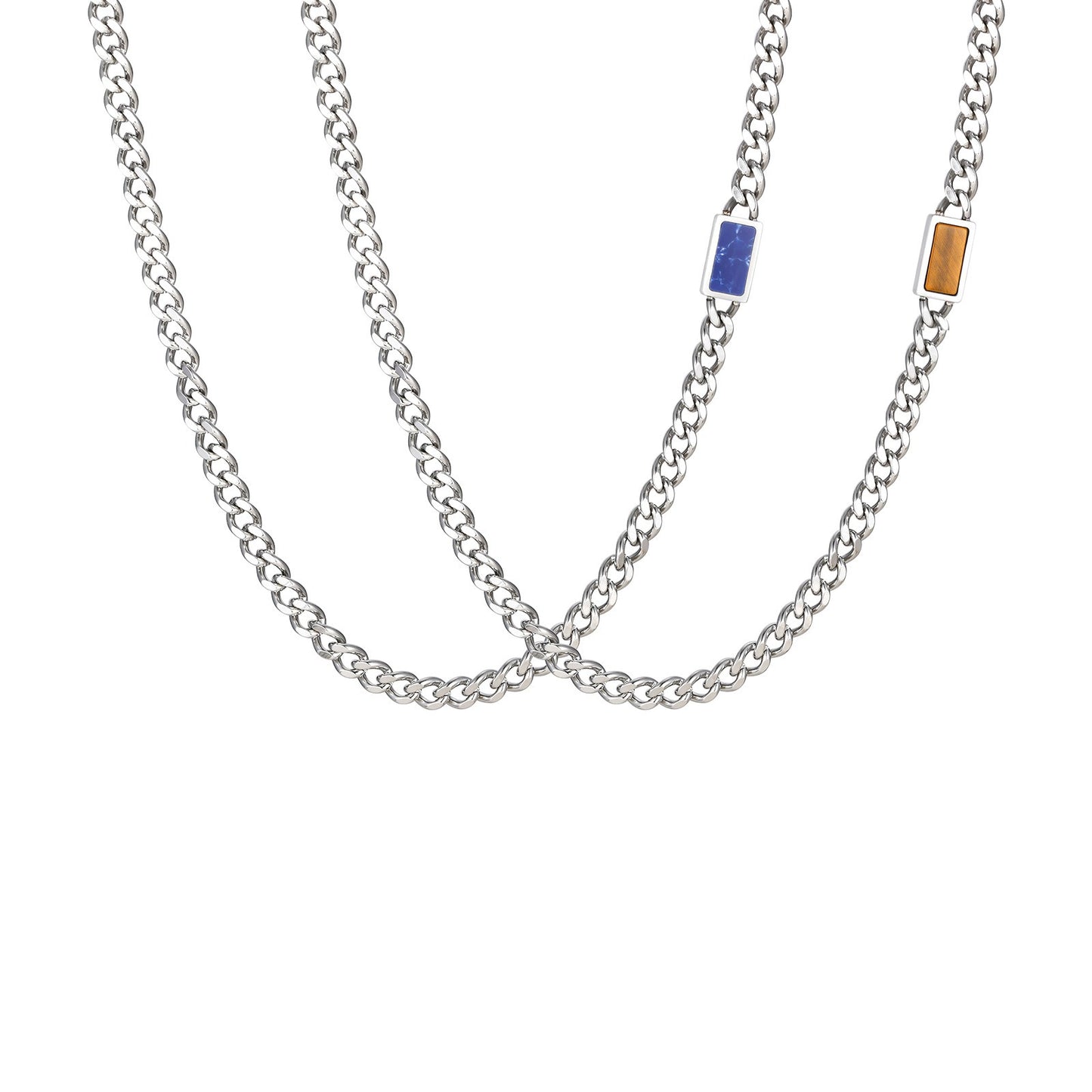 Kemstone Stainless Steel Chain Necklace for Men – Square Tiger Eye Detail Minimal Style NC-2255