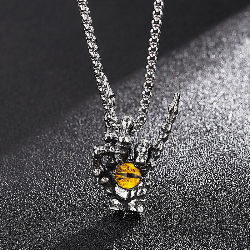 Kemstone Men’s Titanium Steel Victory Hand Pendant – Tiger Eye KP97636