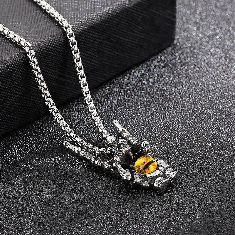 Kemstone Men’s Titanium Steel Victory Hand Pendant – Tiger Eye KP97636