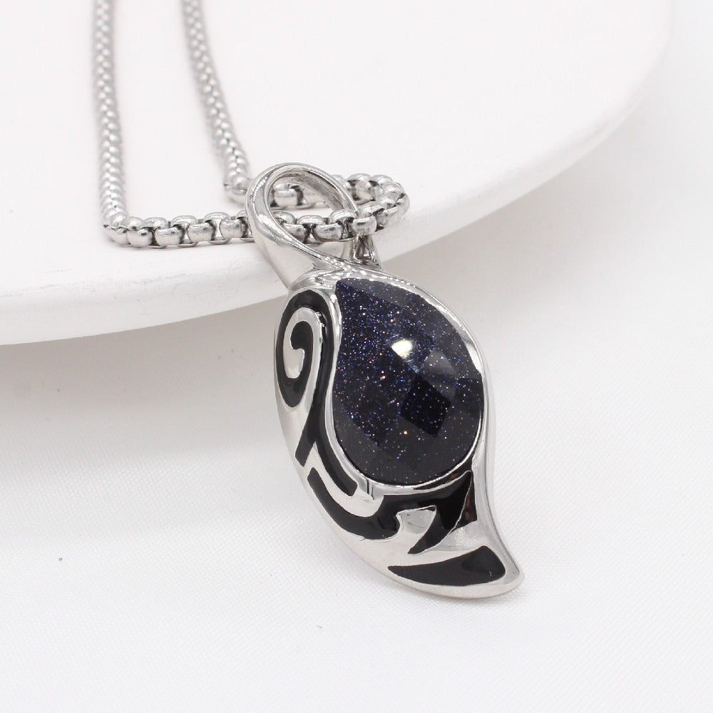 Kemstone Titanium Steel Tiger Eye Stone Pendant Necklace for Men Silver P0556