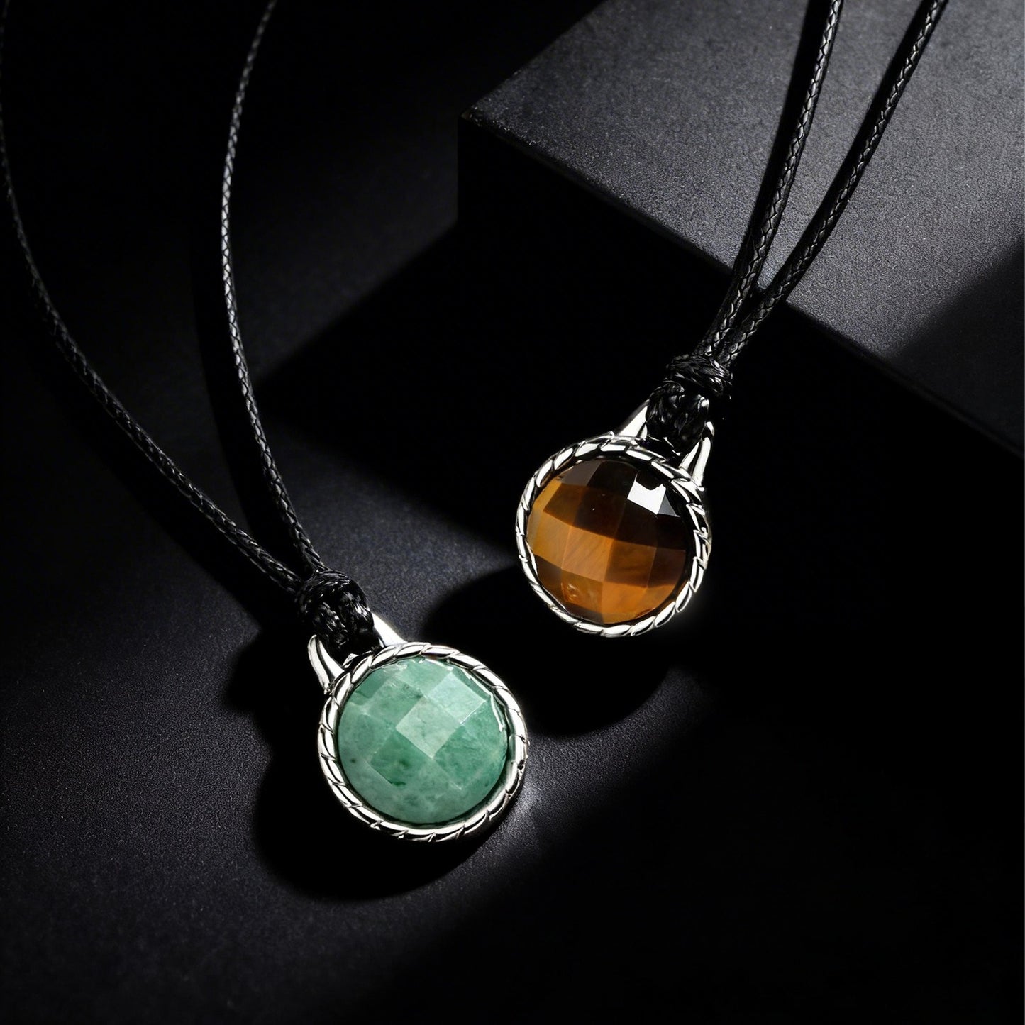 Kemstone Tiger Eye Stone Pendant Necklace Stainless Steel Vintage Rope for Men NC-2660