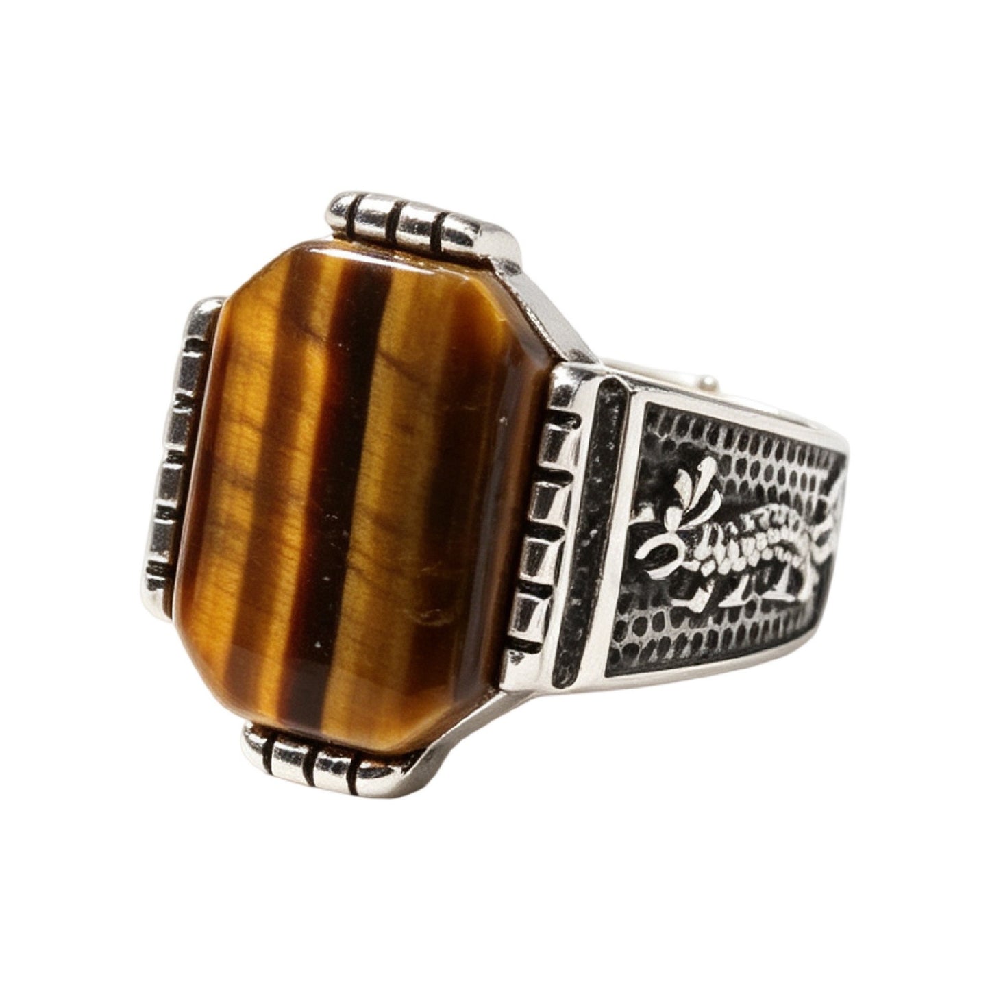 Kemston Stone Signet Ring for Men Titanium Steel Dragon Relief R7007