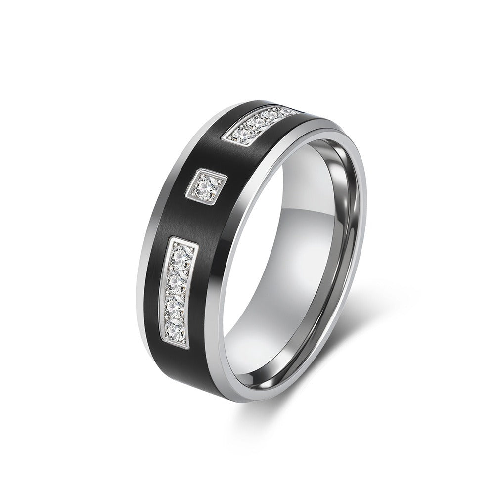 Kemstone Titanium Steel Cubic Zirconi Inlay Ring for Men – Two-Tone 8mm Style K-R1097