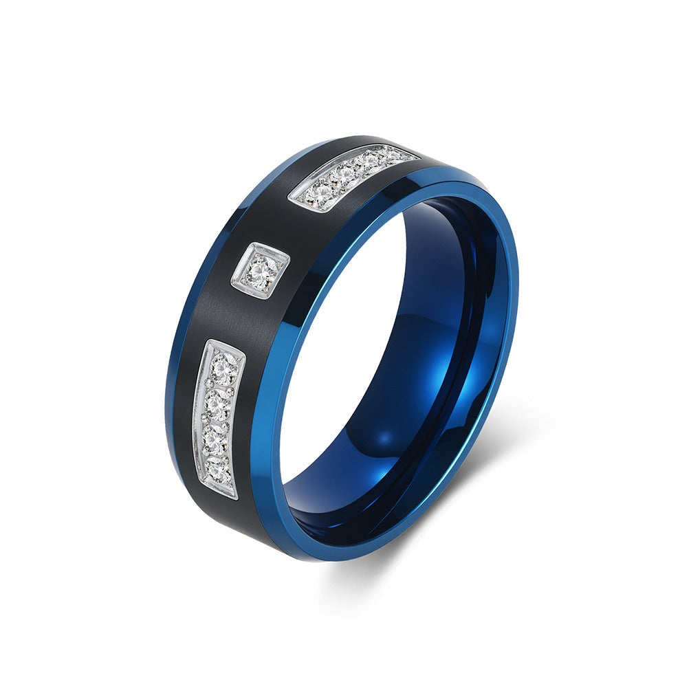 Kemstone Titanium Steel Cubic Zirconi Inlay Ring for Men – Two-Tone 8mm Style K-R1097