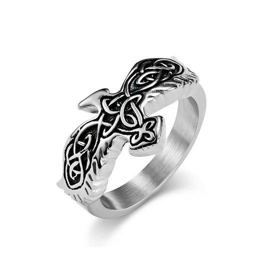Kemstone Titanium Steel Celtic Eagle Knot Ring for Men, Vintage Symbolic Band, Silver/Gold/Black K-R718