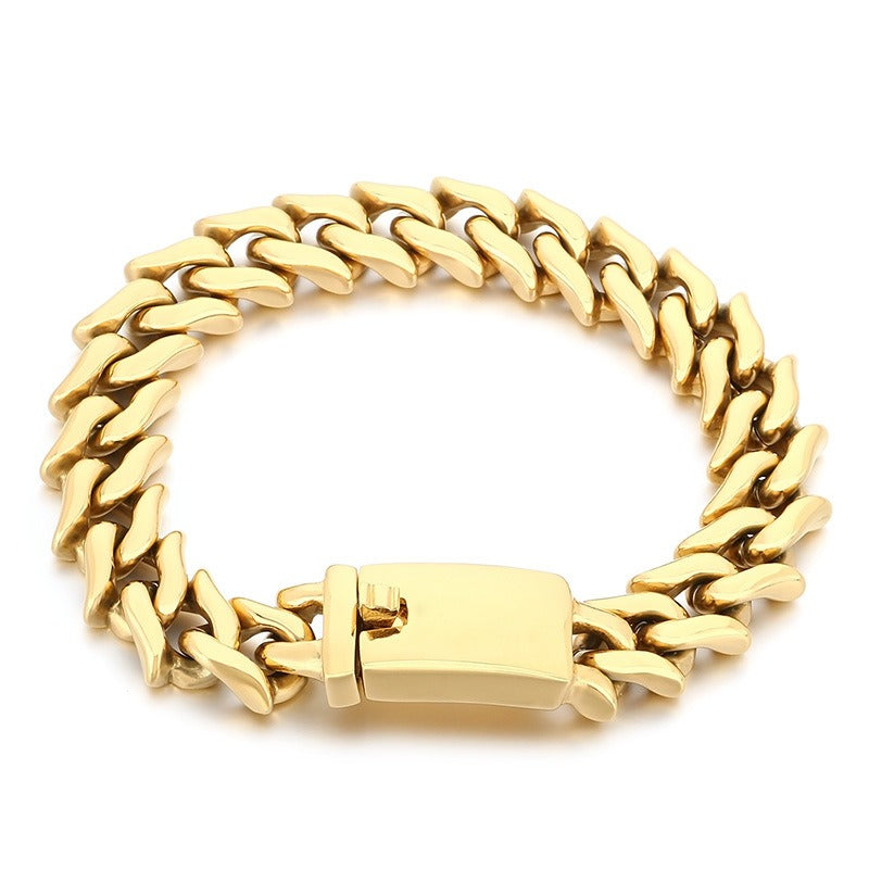 Kemstone Titanium Steel Cuban Chain Bracelet for Men – 15mm Polished KB204380-KJX