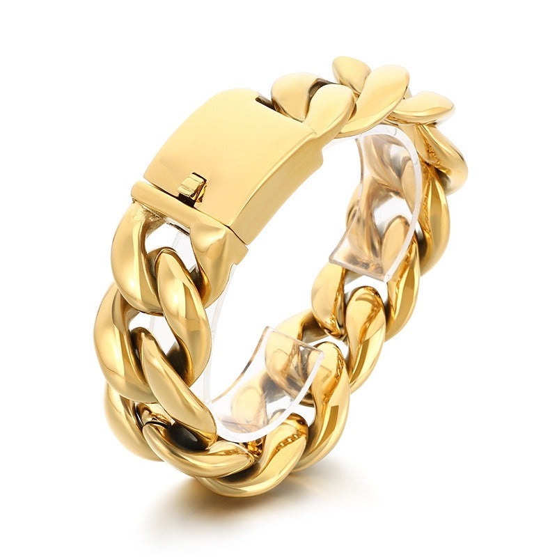 Kemstone Titanium Steel Cuban Chain Bracelet for Men – 25mm High Polish KB204399-KJX