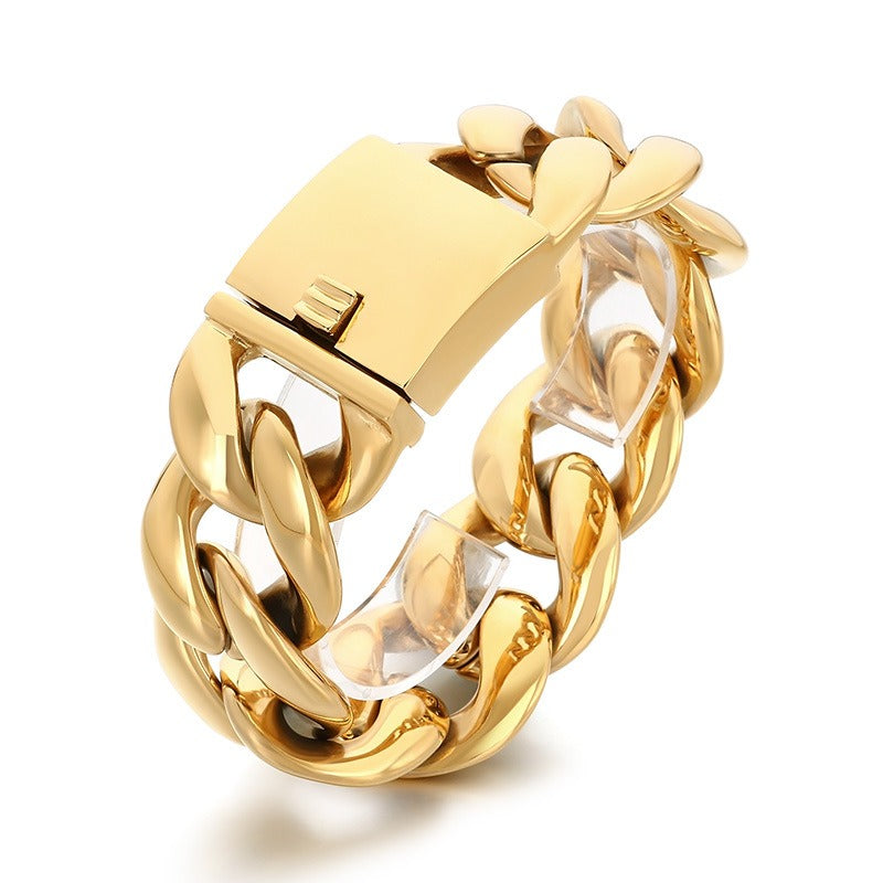 Kemstone Titanium Steel Cuban Chain Bracelet for Men – 30mm Heavy Link KB204401-KJX