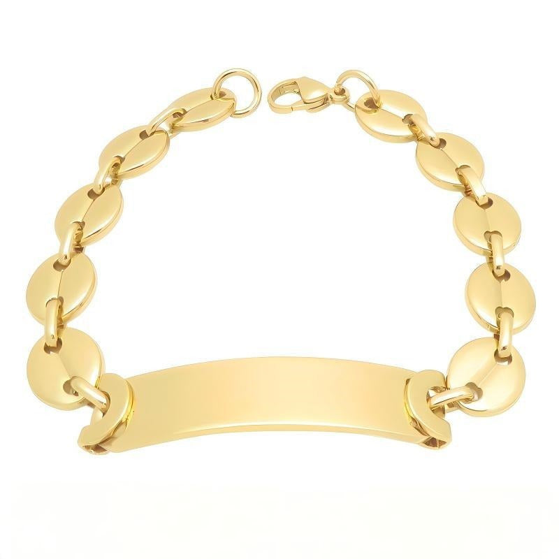 Kemstone Titanium Steel ID Bracelet for Men Curved Plate Oval Links KB216593-JG