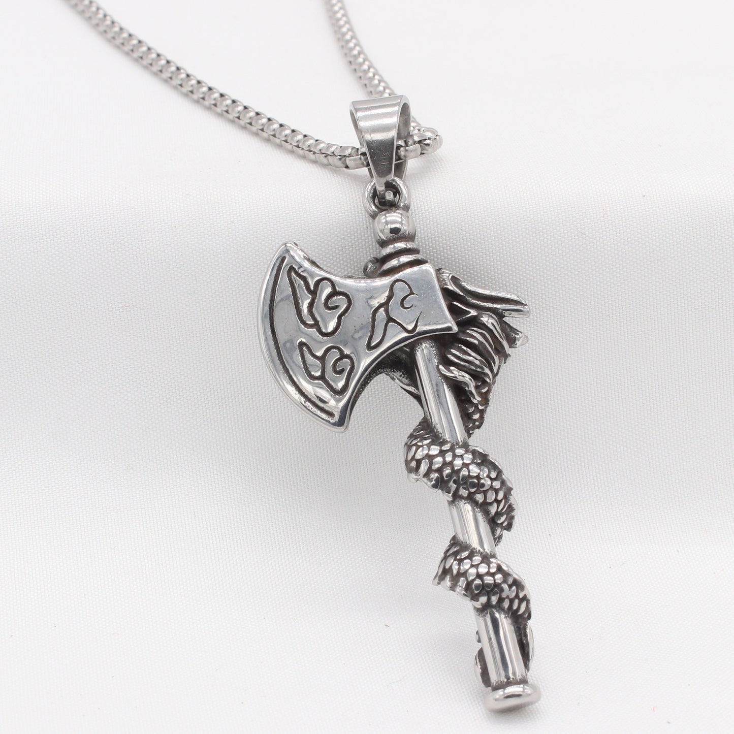 Kemstone Men’s Titanium Steel Dragon Axe Necklace – Viking-Inspired Jewelry A17-P1472