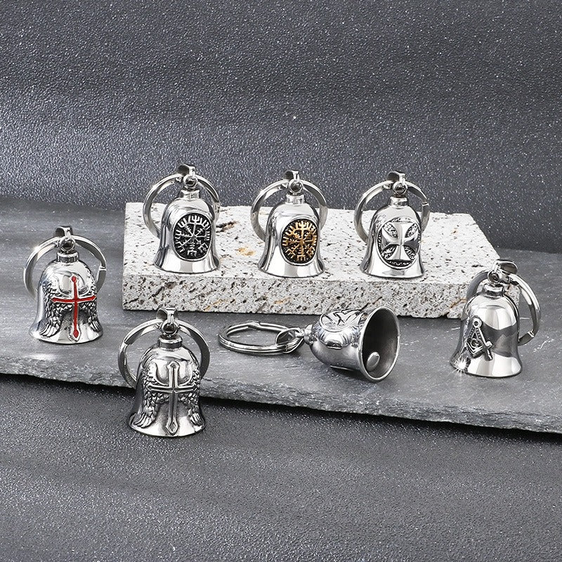 Kemstone Viking Compass Bell Keychain – Titanium Steel Rune Pendant KY1483-K