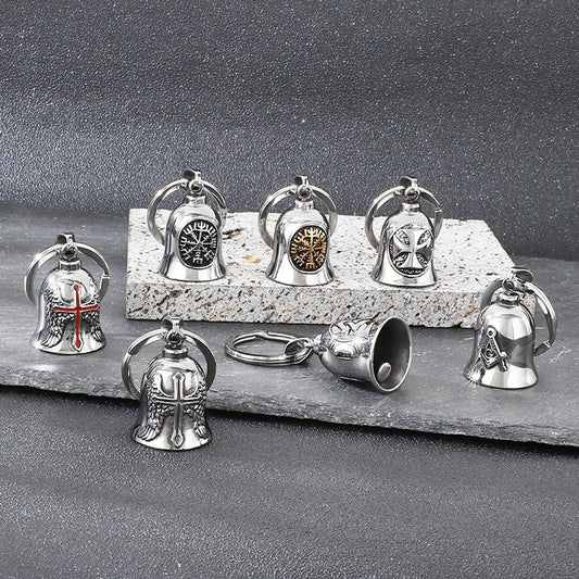 Kemstone Viking Compass Bell Keychain – Titanium Steel Rune Pendant KY1483-K