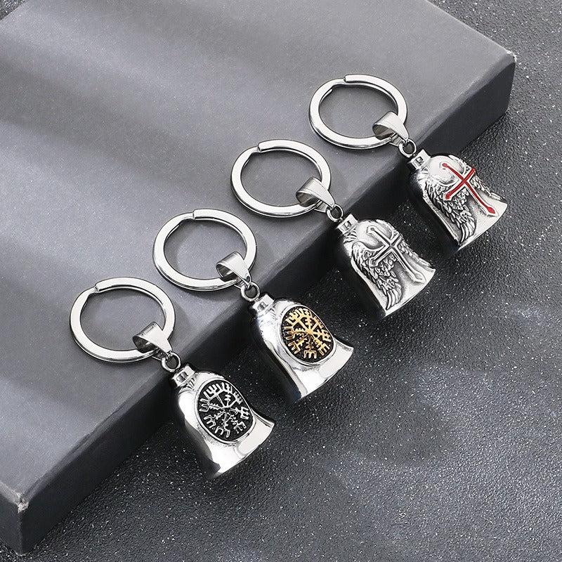 Kemstone Viking Compass Bell Keychain – Titanium Steel Rune Pendant KY1483-K