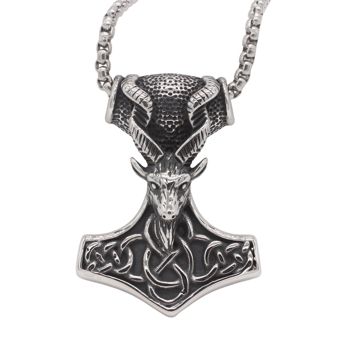 Kemstone Titanium Steel Viking Ram Pendant Necklace for Men Vintage P1532