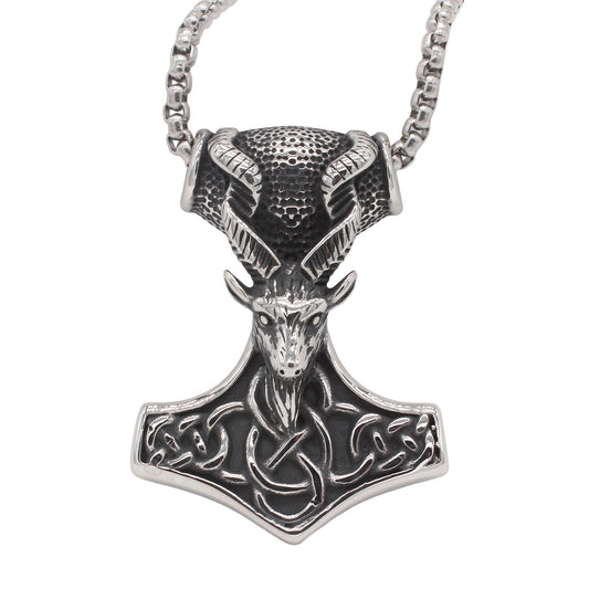 Kemstone Titanium Steel Viking Ram Pendant Necklace for Men Vintage P1532
