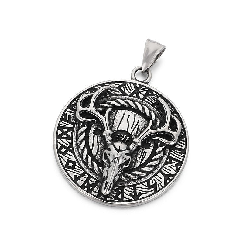 Kemstone Titanium Steel Viking Rune Disc Pendant Necklace for Men KP117021-LU