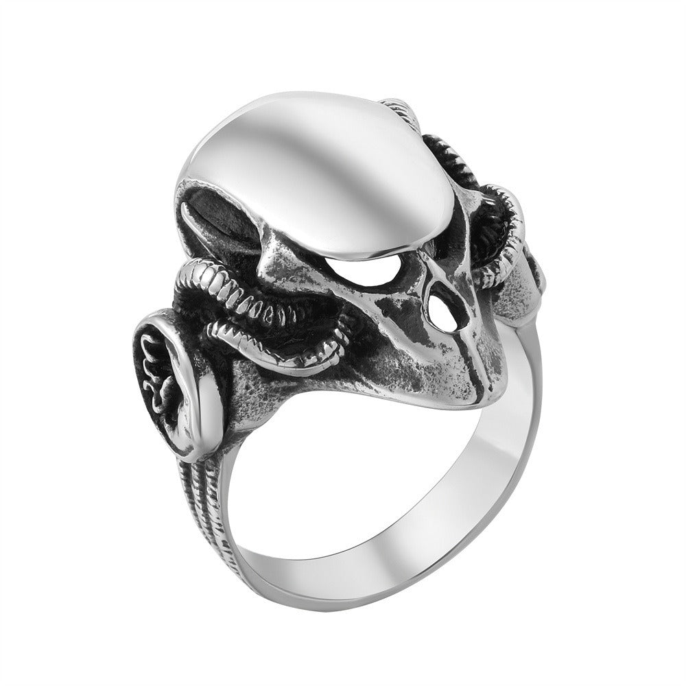 Kemstone Titanium Steel Alien Skull Ring for Men – Sculpted Head Gothic Sci Fi Style R1763