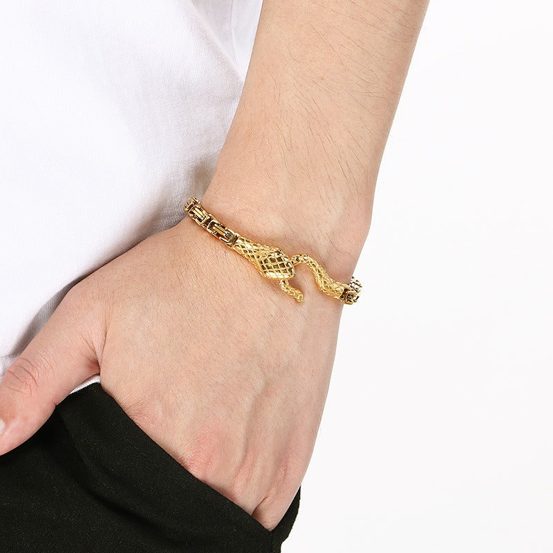 Kemstone Punk Snake Head Chain Bracelet for Men – Titanium Steel 200mm KB203290-Z