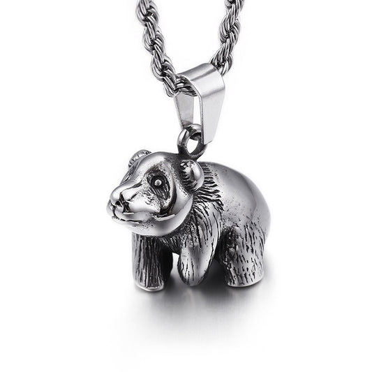 Kemstone Men’s Titanium Steel Bear Necklace – Vintage Animal Totem Pendant KP76851-BD
