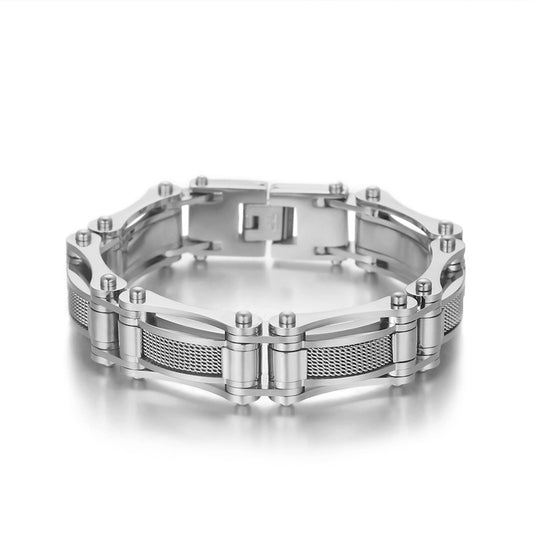 Kemstone Titanium Steel Mesh Biker Bracelet – Industrial Cable Design for Men KB170515-KFC