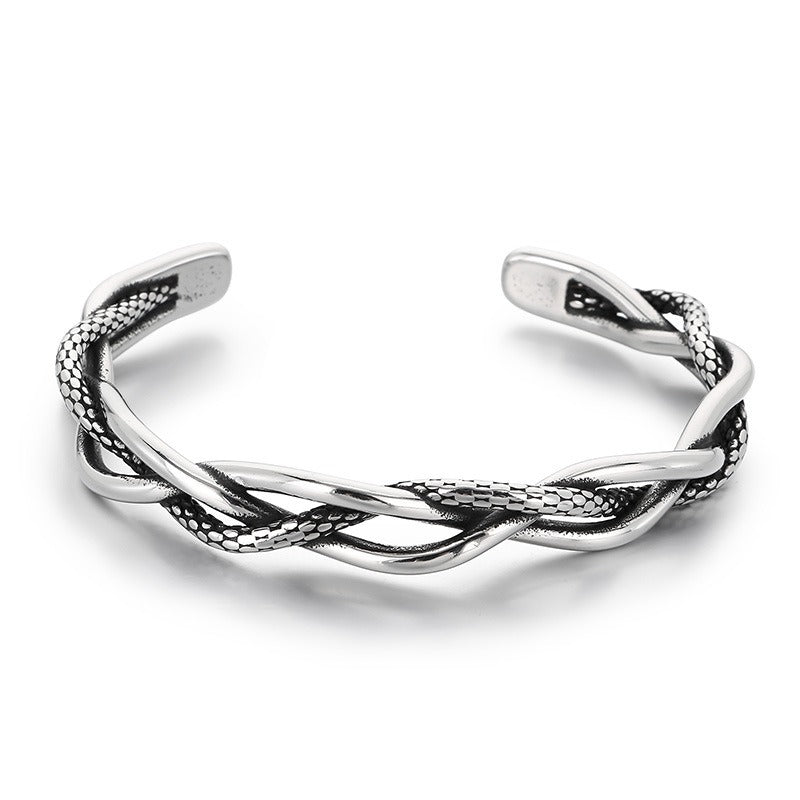 Kemstone Titanium Steel Twisted Braided Cuff Bracelet Vintage Open Bangle for Men KB209299-LU