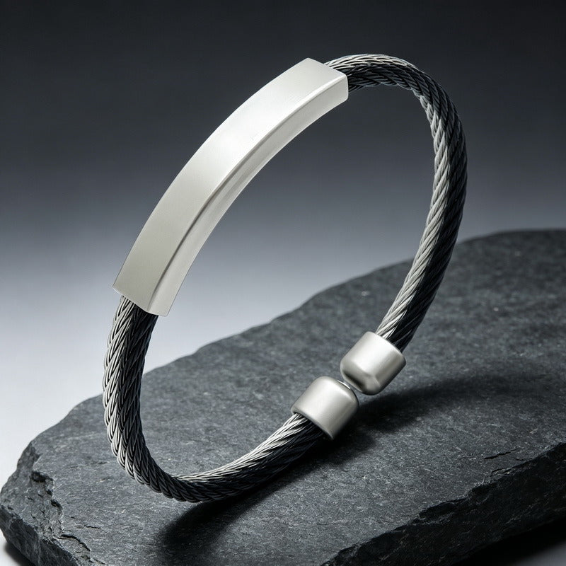 Kemstone Titanium Steel Cable Cuff Bracelet for Men Curved Plate KB146616-KLHQ
