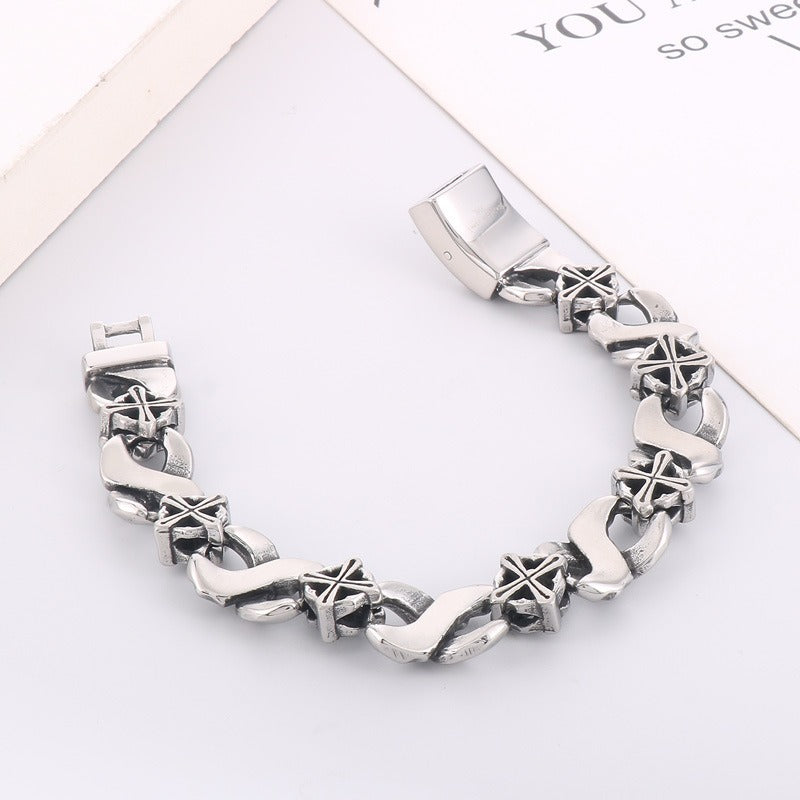 Kemstone Chain Bracelet for Men Titanium Steel Infinity Link Cross Detail Vintage Finish KB162806-KJX