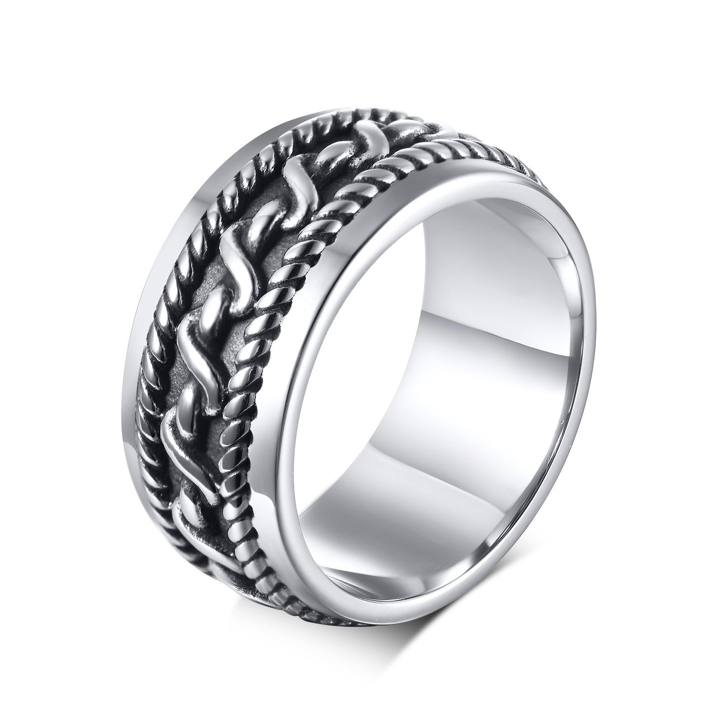 Kemstone Titanium Steel Chain Texture Ring for Men – Vintage Hip-Hop Style RC-512