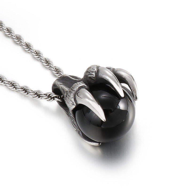 Kemstone Men’s Titanium Steel Claw Pendant – Black Glass Orb KP43972