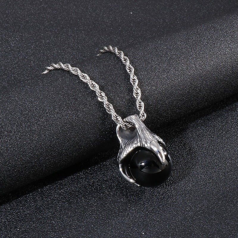 Kemstone Men’s Titanium Steel Claw Pendant – Black Glass Orb KP43972