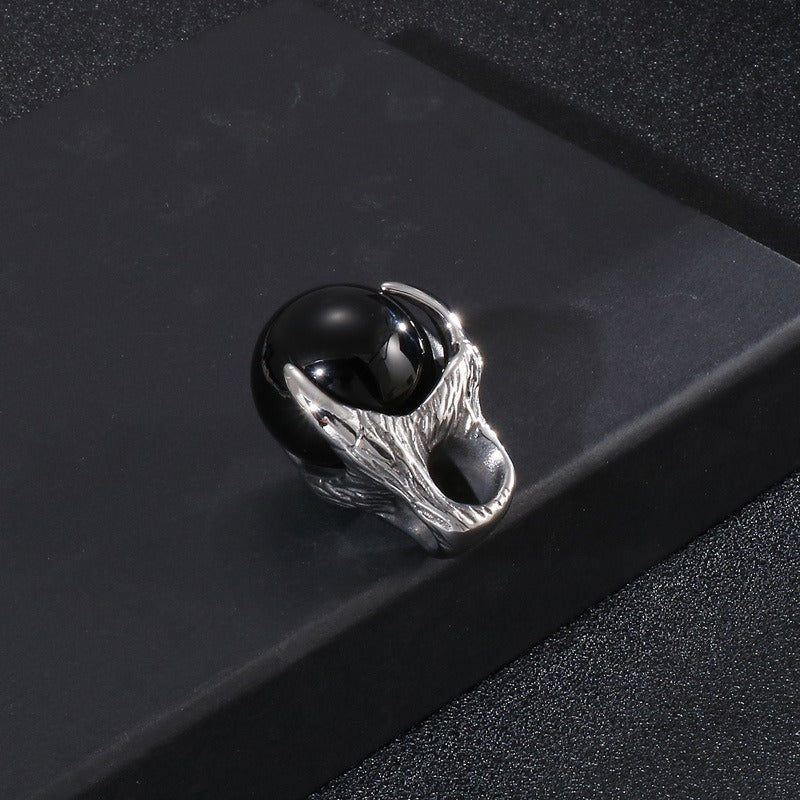 Kemstone Men’s Titanium Steel Claw Pendant – Black Glass Orb KP43972