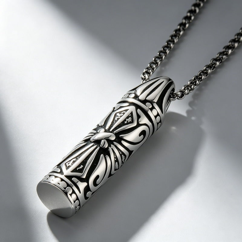 Kemstone Titanium Steel Cone Pendant Necklace for Men Tribal Rope Knot Chain KP302760-LU