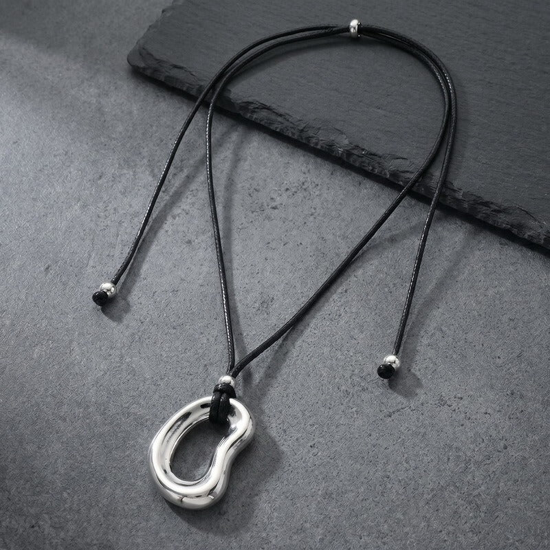 Kemstone Titanium Steel Cord Pendant Necklace for Men Oval Minimal Design KN302489-GC