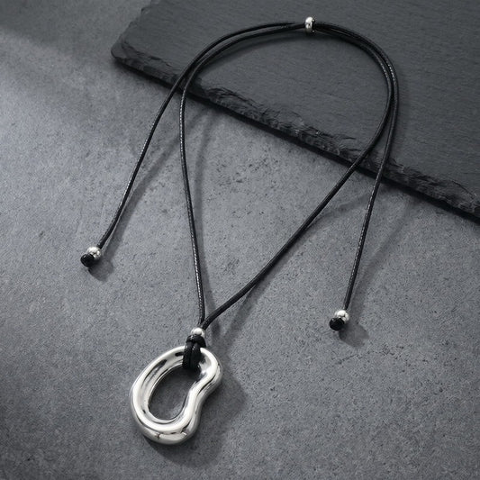 Kemstone Titanium Steel Cord Pendant Necklace for Men Oval Minimal Design KN302489-GC