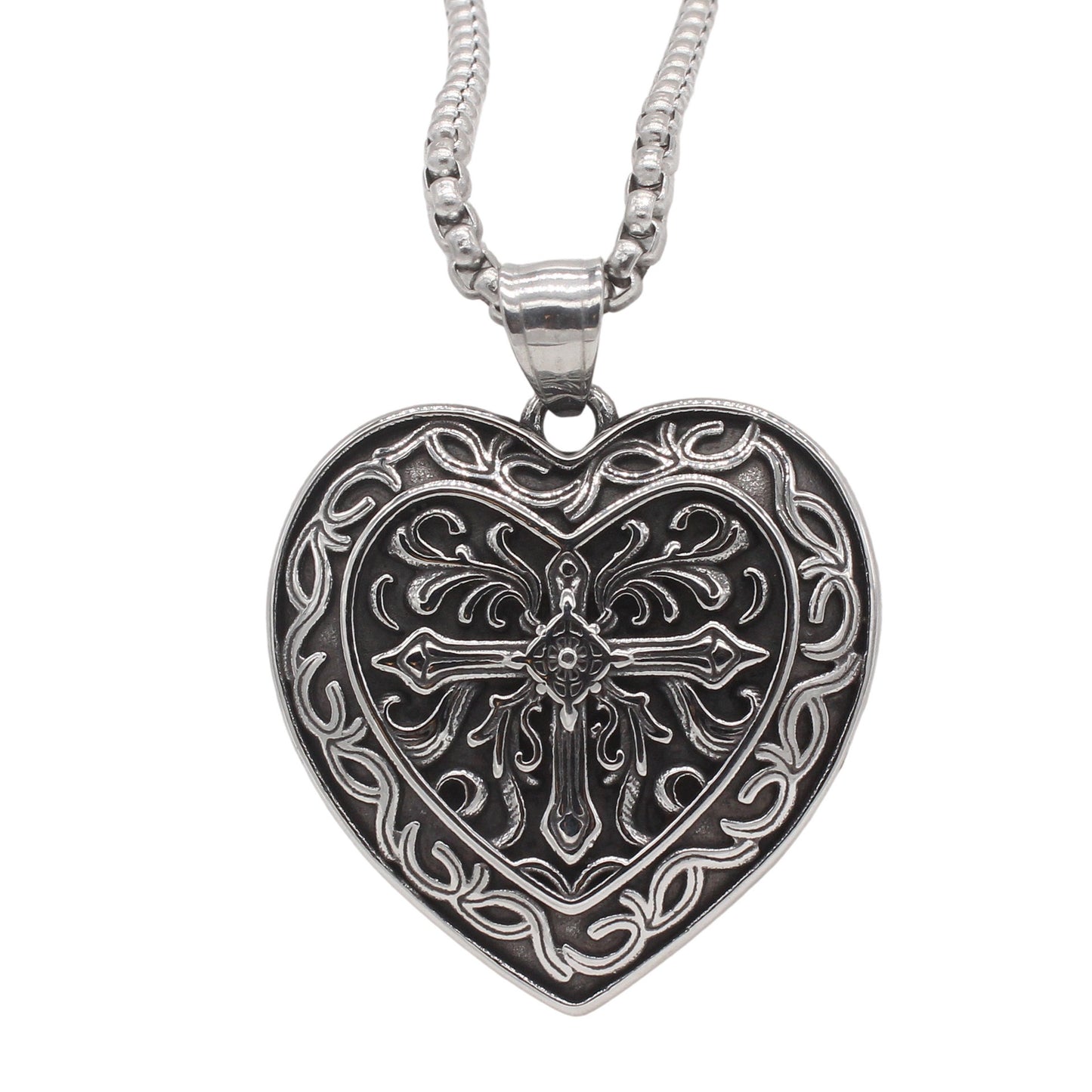 Kemstone Titanium Steel Cross Heart Pendant Necklace for Men Vintage P1544
