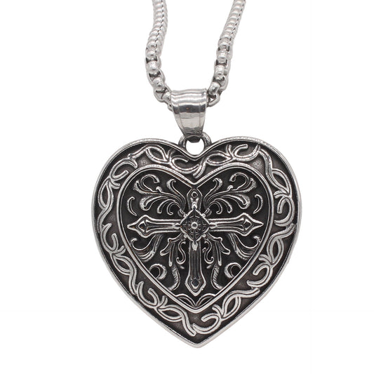 Kemstone Titanium Steel Cross Heart Pendant Necklace for Men Vintage P1544