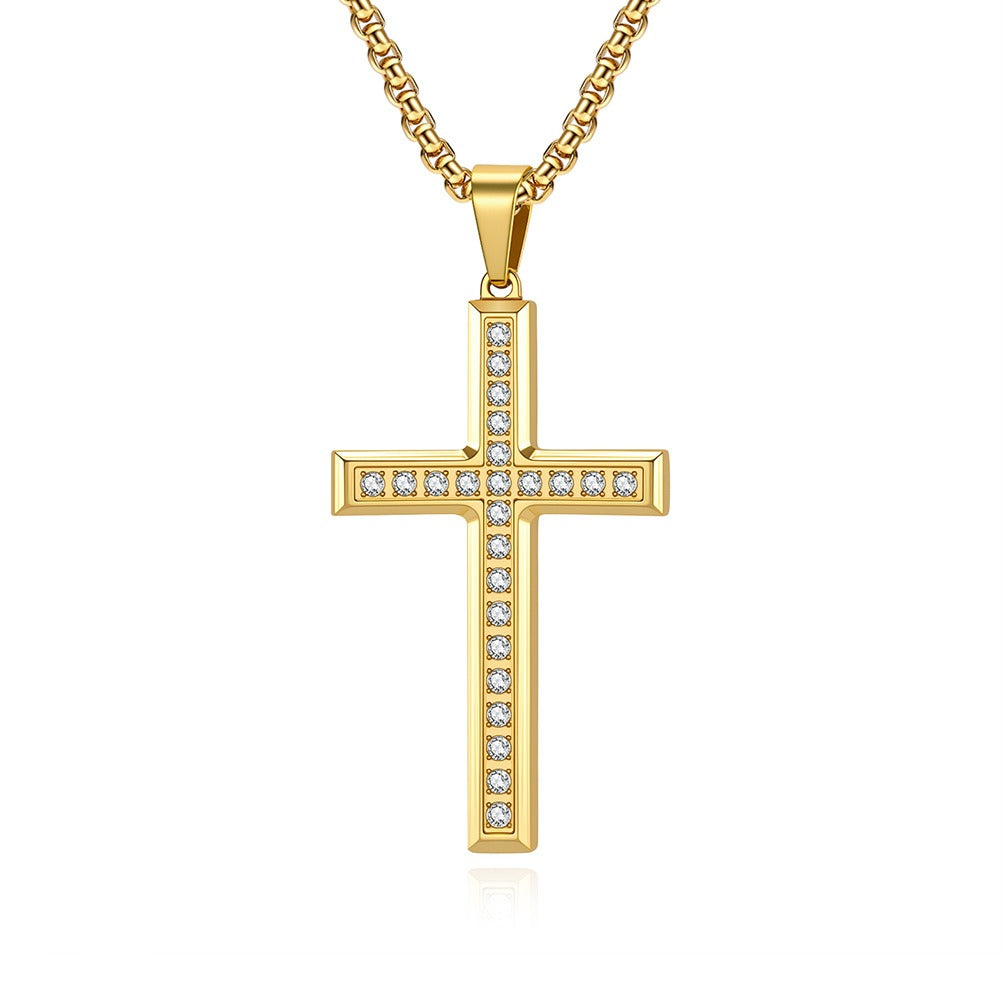 Kemstone Titanium Steel Cross Necklace for Men Women – Minimalist CZ Pendant, Modern Jewelry K-PT668