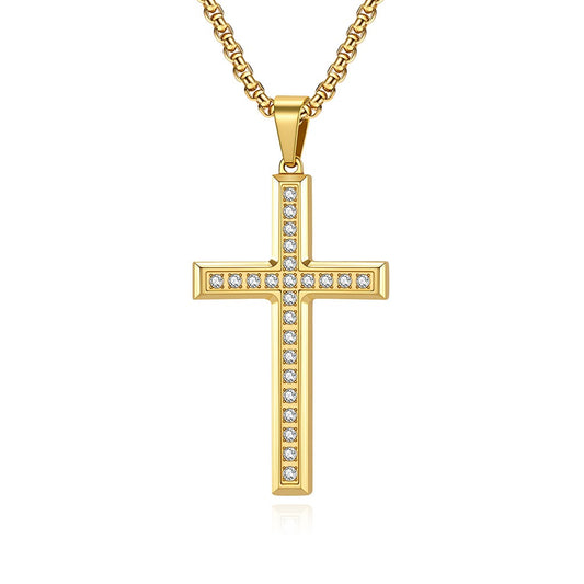 Kemstone Titanium Steel Cross Necklace for Men Women – Minimalist CZ Pendant, Modern Jewelry K-PT668