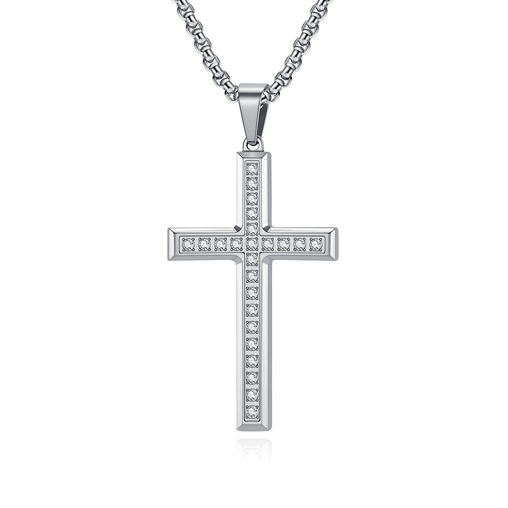 Kemstone Titanium Steel Cross Necklace for Men Women – Minimalist CZ Pendant, Modern Jewelry K-PT668