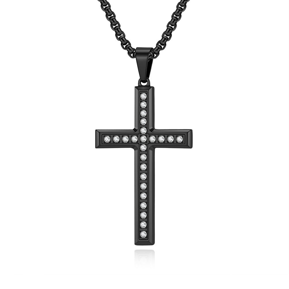 Kemstone Titanium Steel Cross Necklace for Men Women – Minimalist CZ Pendant, Modern Jewelry K-PT668