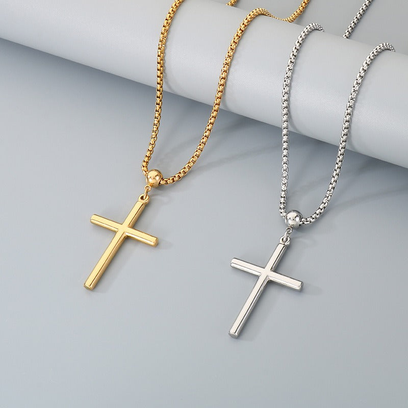 Kemstone Titanium Steel Cross Pendant Necklace for Men – Polished Design K-PT411
