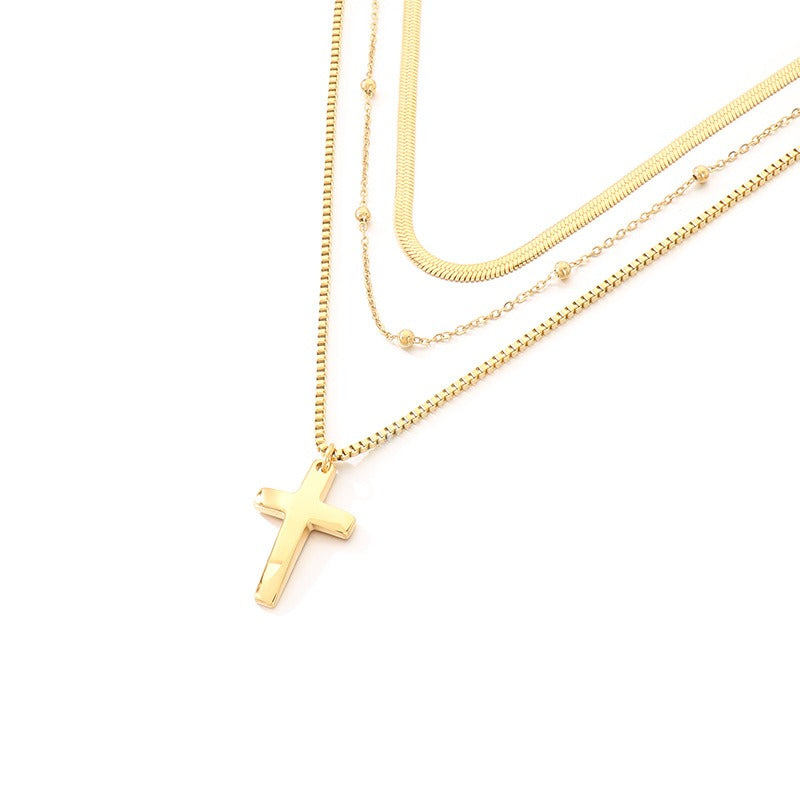 Kemstone Titanium Steel Cross Pendant Multi Chain Necklace Snake Chain Box Chain for Men & Women Gold Silver KN292221-Z