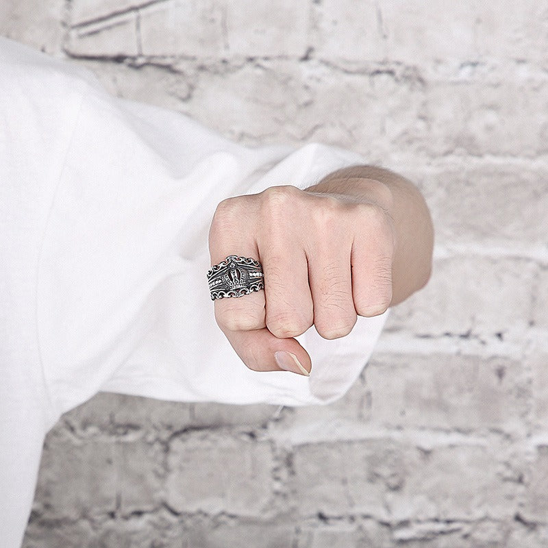 Kemstone Titanium Steel Crown Ring with Cubic Zirconia for Men KR101549-KFC