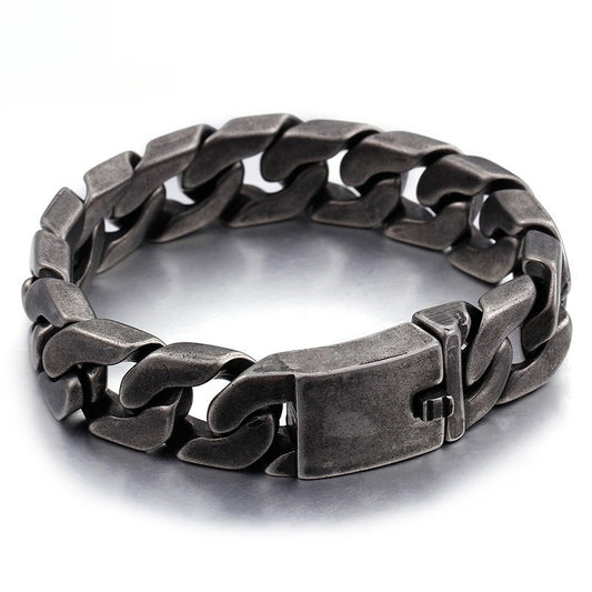 Kemstone Titanium Steel Cuban Chain Bracelet – Vintage Heavy Link Style for Men KB76210-BD